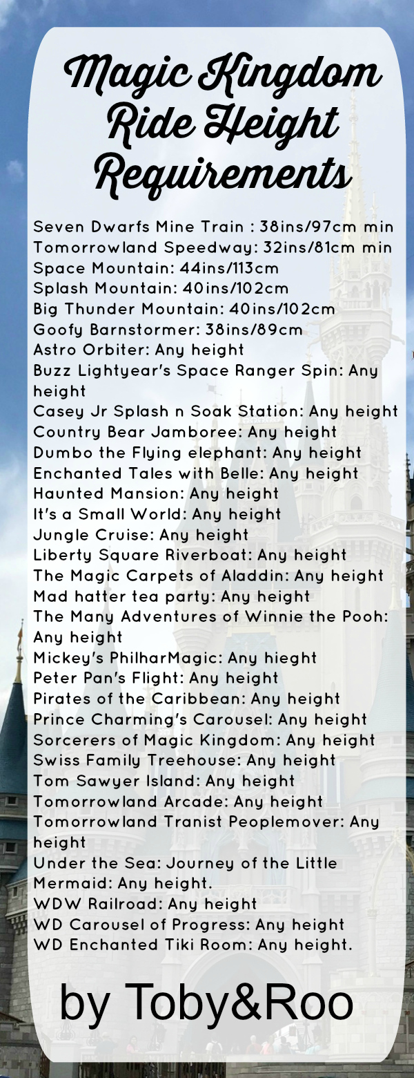 Magic Kingdom Ride Height Chart