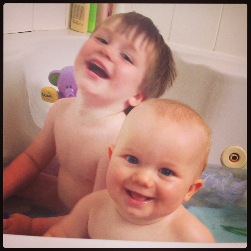 My lovely boys in their bathtub... they look like they are plotting right?