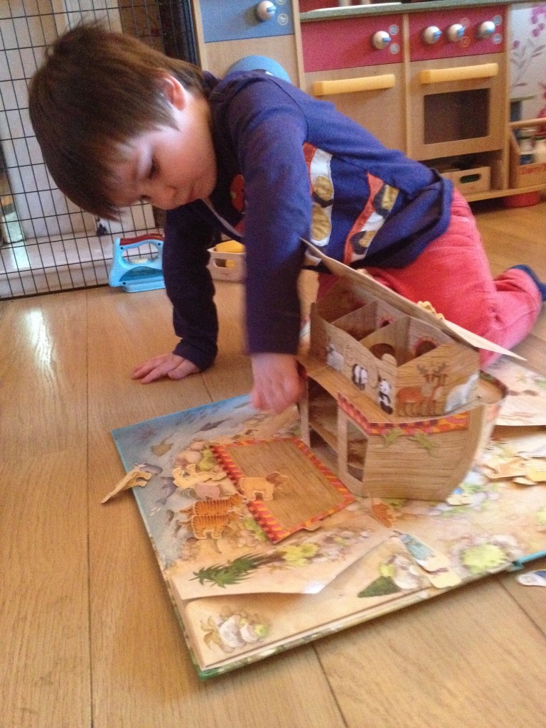 Reuben loves all of the different openings in the ark, he spent ages popping all of the animals in and taking them out.