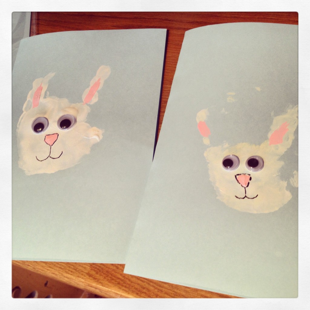 We had a great time doing these Easter bunny handprints and they make such cute easter cards or gifts!