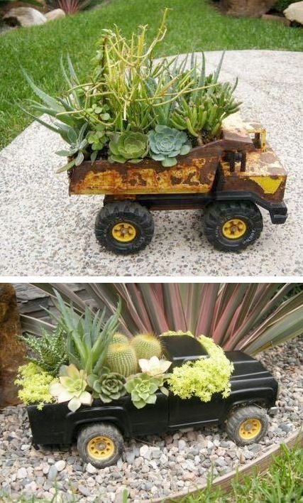 We all have those toys that drive us crazy because they are too big and such a pain in the house! Why not turn it into a plant pot!? Such a great kids garden idea! #kids #gardens #exteriordesign
