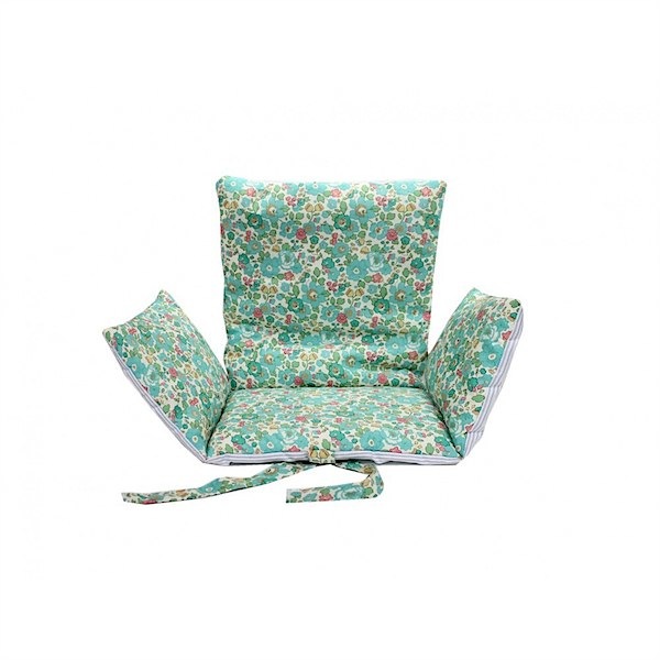 Liberty betsie green baby seat from lab - such wonderful fabric and so soft. Great ideas for home and children's decor on this site.