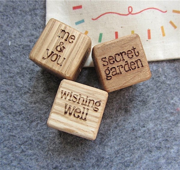 Personalised wooden storytelling dice to help kids get creative! via Toby & Roo :: daily inspiration for stylish parents and their kids.