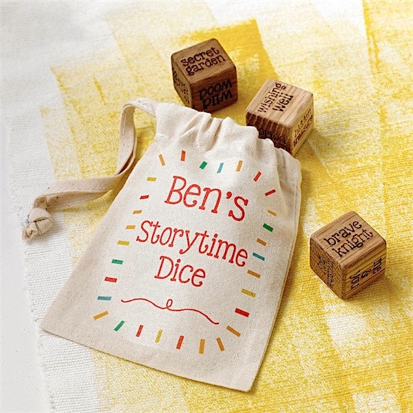 Personalised wooden storytelling dice to help kids get creative! via Toby & Roo :: daily inspiration for stylish parents and their kids.