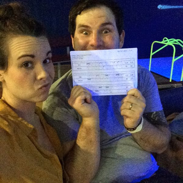 He beat me at bowling. Three times. We're still talking about it, or rather, he is.